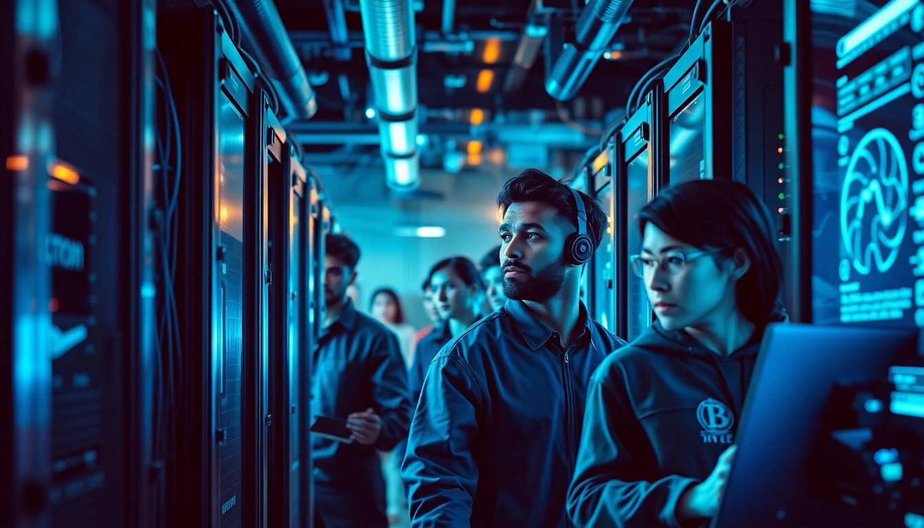 Experts employing advanced technology for Bitcoin mining in a high-tech mining facility.